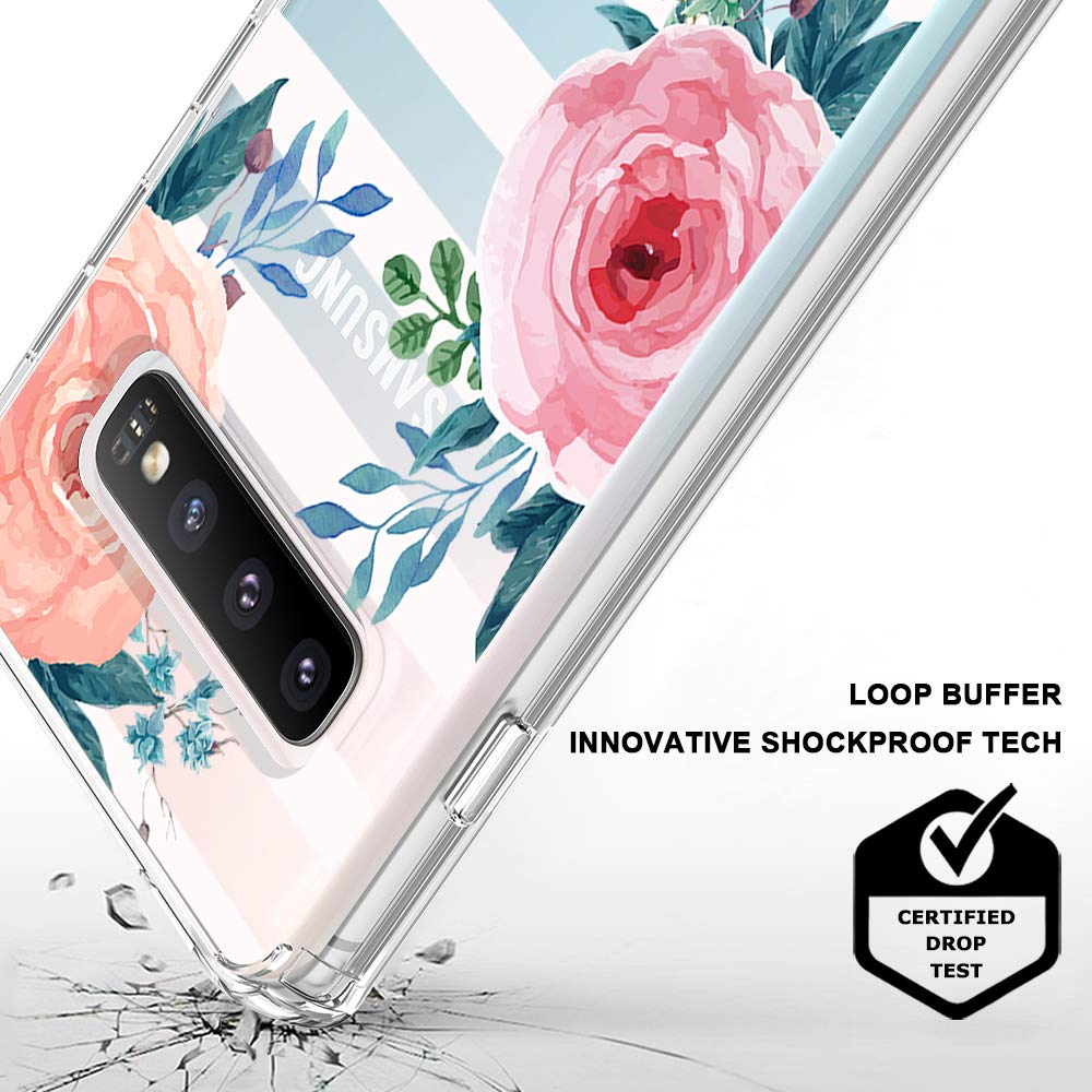 Mosnovo Galaxy S10 Case Stripe Floral Flower Pattern Clear Design - Main Image