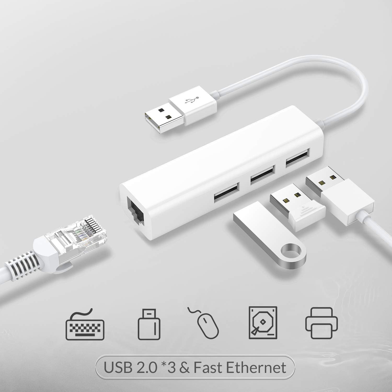 LENTION 3 USB Ports Hub with RJ45 LAN Adapter Laptop Ethernet Dock Network Extender Compatible MacBook Air/Pro (Previous Generation), Chromebook, Windows Laptop, More (White): Industrial & Scientific