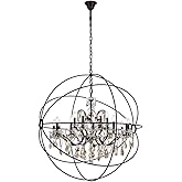 Elegant Lighting Geneva Collection 18-Light Pendant Lamp with Royal Cut Golden Teak Crystals, Dark Bronze Finish