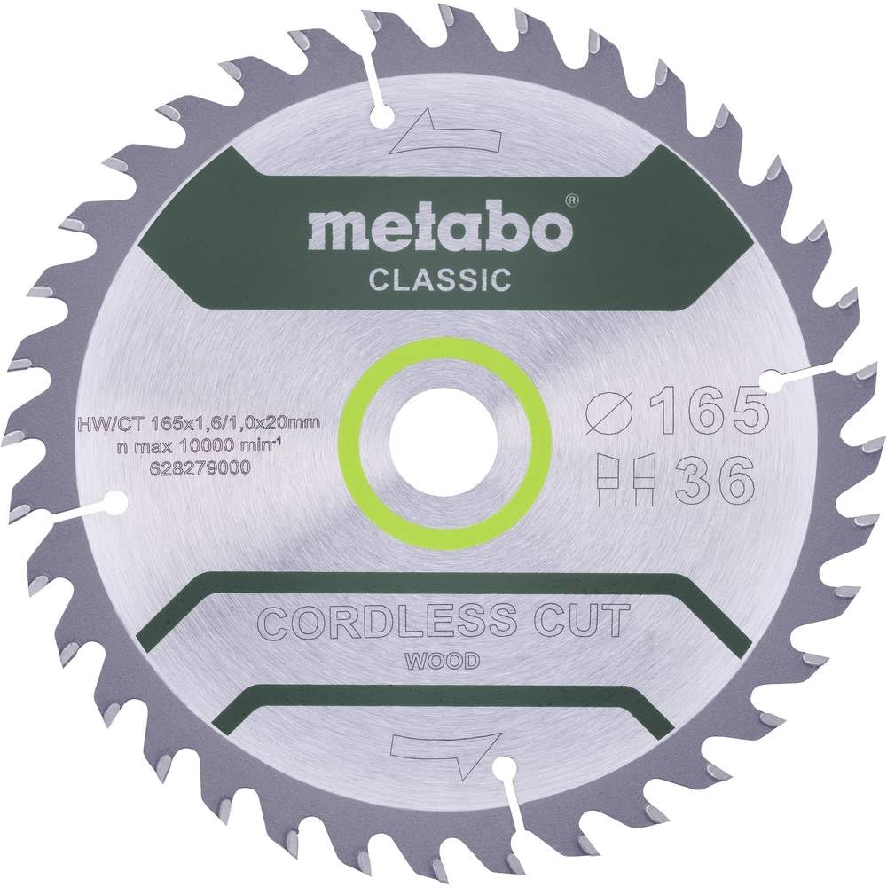 Metabo 628279000 Cordless Cut Wood Classic Saw Blade 165 x 1.6/1.0 x 20 Z36 WZ 15°