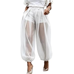 Sheer Mesh Balloon Pants for Women High Waist Wide Leg with Shorts | Sheer Beach Mesh Swimsuit Cover Up Harem Pants for Women