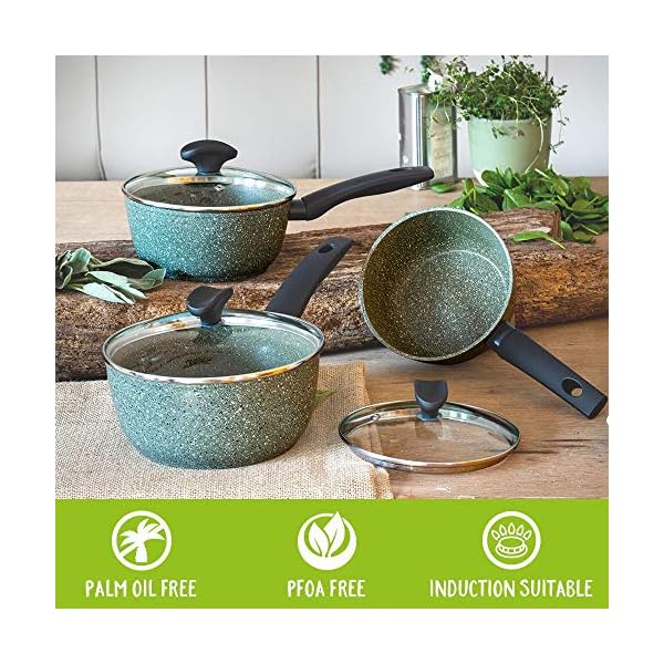 Prestige-Eco-Friendly-Cookware-Set-Plant-Based-Non-Stick-Recycled-and-Recyclable-PFOA-Free-Induction-Set-of-5 Prestige Eco Non Stick Pots and Pans Set – 5 Piece Recycled Induction Hob Pan Set with Lids, Soft Grip Stay Cool Handles…