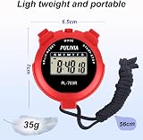 PULIVIA Sports Stopwatch Timer Lap Split Digital Stopwatch with Clock Red view 4