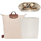 OAikor Nylon Purse Organizer Insert for Longchamp Le Pliage M Backpack | Upgrade Taller Long Champ Backpack Insert with 15" Laptop Sleeve, Waterproof, Cup Holder, YKK Zipper, 7 Pockets, Beige