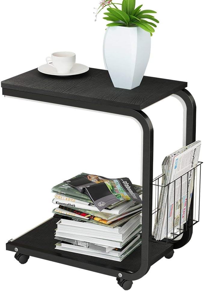 LANN Soges End Table Sofa Table Side/Coffee/Snack/Storage Table with Wheels for Home,Living Room,Office White Maple