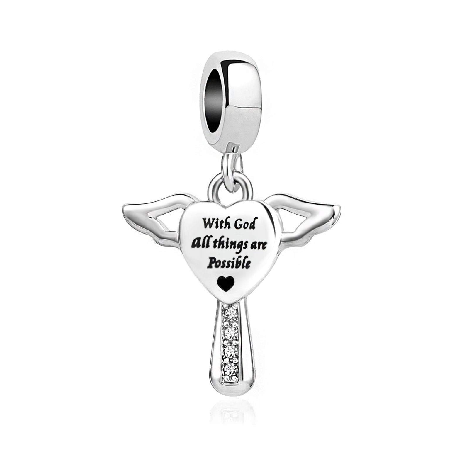 KunBead Jewelry Holy Bible Cross Charms Love Angel Birthday Mothers Day Charms for Mum Gift from Son