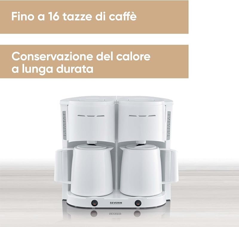 KA 9314 - Macchina da caffè a doppio filtro con caraffa termica, per un massimo di 16 tazze, con filtro accattivante con 2 thermos, colore: Bianco