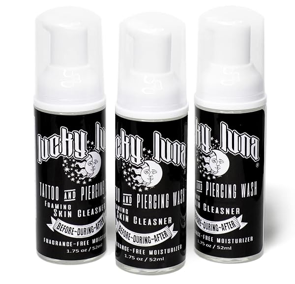 LUCKYLUNA FOAMING TATTOO & PIERCING WASH, GREEN SOAP REPLACEMENT, ALL PURPOSE MOISTURIZING WASH FOR ARTIST APPLICATION + AFTERCARE, 1 UNIT OF 1.75OZ