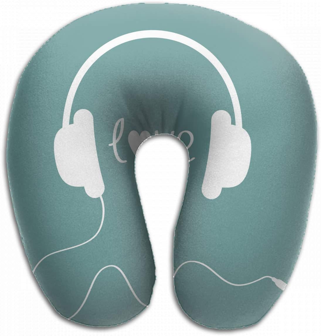 Emvency U-Shaped Travel Neck Support Pillow White Headphones Cord Dash Line Airplane 12x11.5 Inch Soft U-Pillows with Rebound Material for Kids Adults