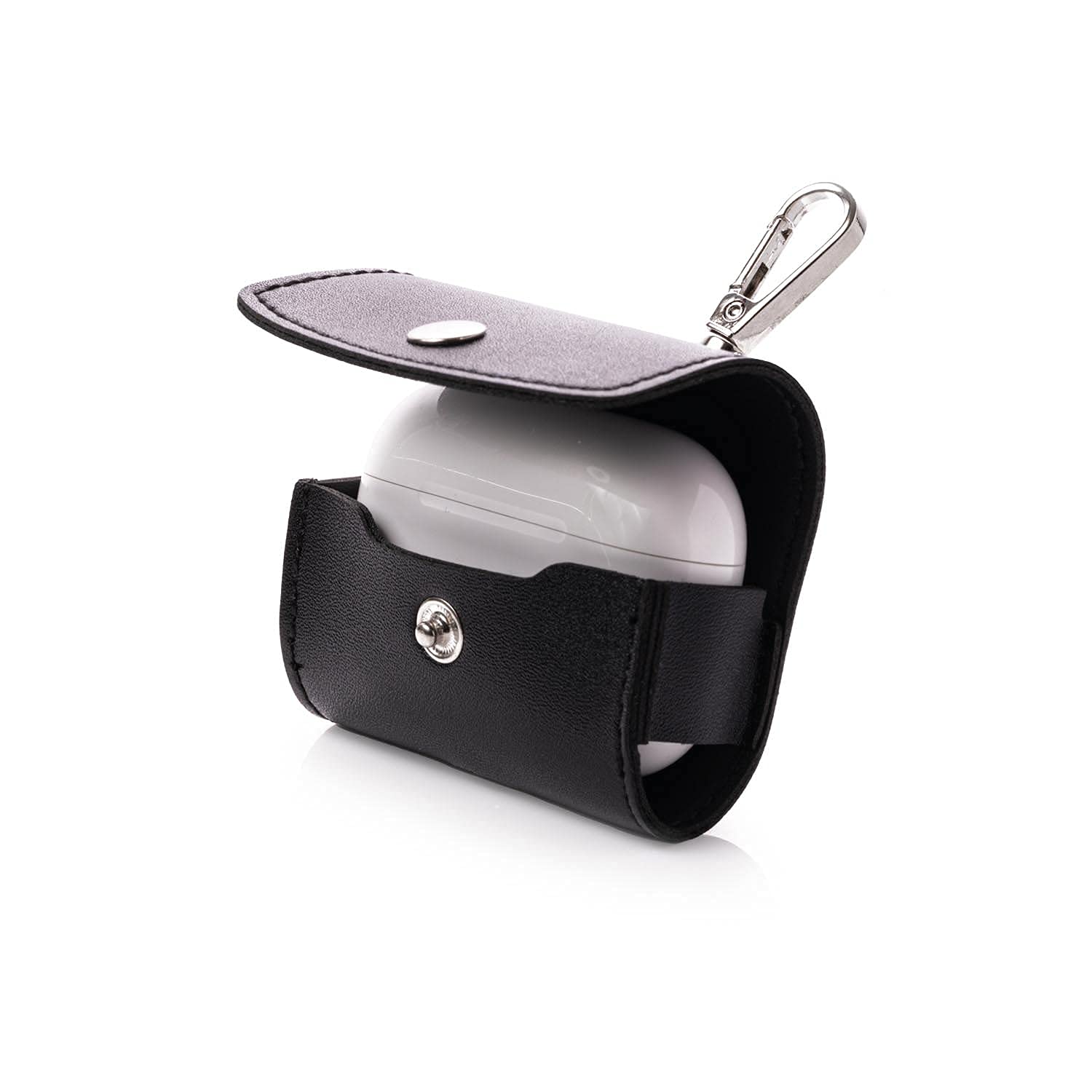 KEYLEAN Soft Vegan Leather with Keyring Protective Case for Apple AirPods Pro, Black