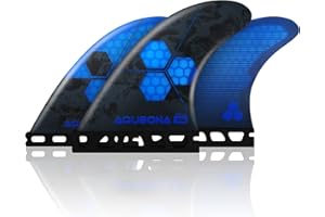 AQUBONA Honeycomb Fiberglass Performance Surfboard Fins Thruster (3 Fins) Single Tab with Fin Bag, Key and Screws.
