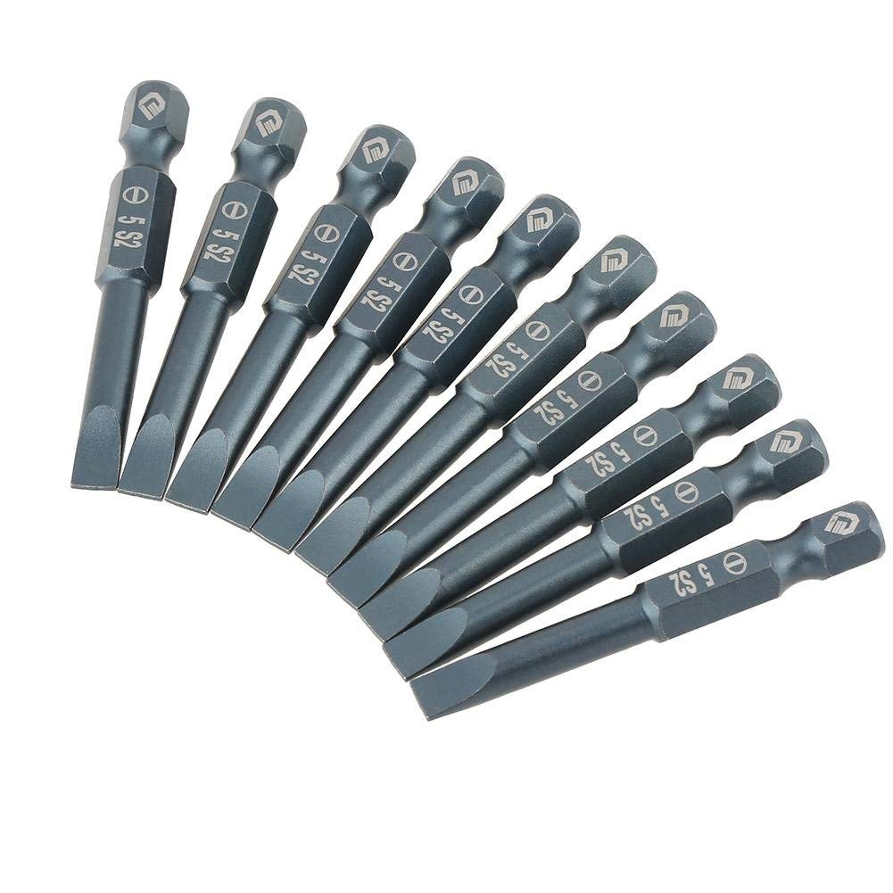 10Pcs 1/4inch Hex Shank Screwdriver Bits Alloy Steel Flat Slotted Screw Driver Bits Set