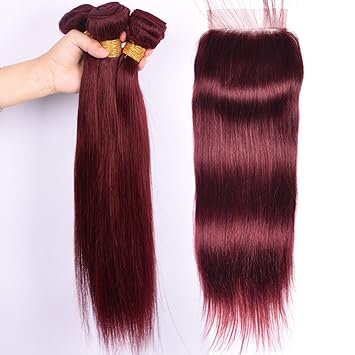 Amazon Com 3 Bundles Peruvian Straight Hair With Lace Closure