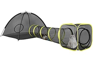 Outdoor Cat Enclosures for Indoor Cats, Portable Mesh Tent & Tunnel Playhouse with Adjustable Harness, Leash, and Tease Ball 
