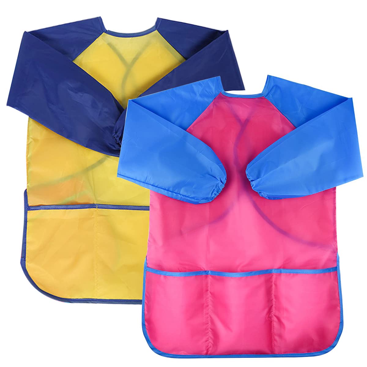 NiceLand Kids Art Aprons, 2 Pack Kids Aprons for Painting,Waterproof Children Painting Apron with Pockets,For Children Age 3-8 Years Boys & Girls（Yellow and Rose）