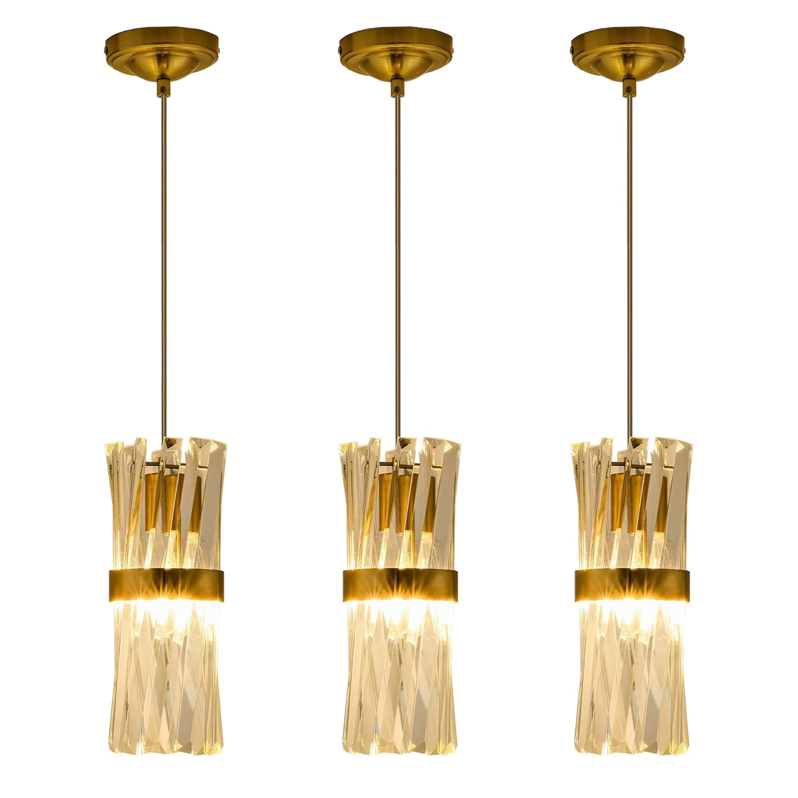 Photo 1 of Ken & Ricky Pendant Lights Kitchen Island Gold 3 Pack,Crystal Pendant Lighting Over Island,Modern Pendant Light Fixtures for Dining Room Bedroom Bathroom Livingroom