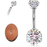 AROWRO G23 Titanium Belly Button Ring Hypoallergenic Belly Rings Internally Threaded Belly Button Piercing 14G 8-14mm Navel Piercing Jewelry with Round Cubic Zirconia