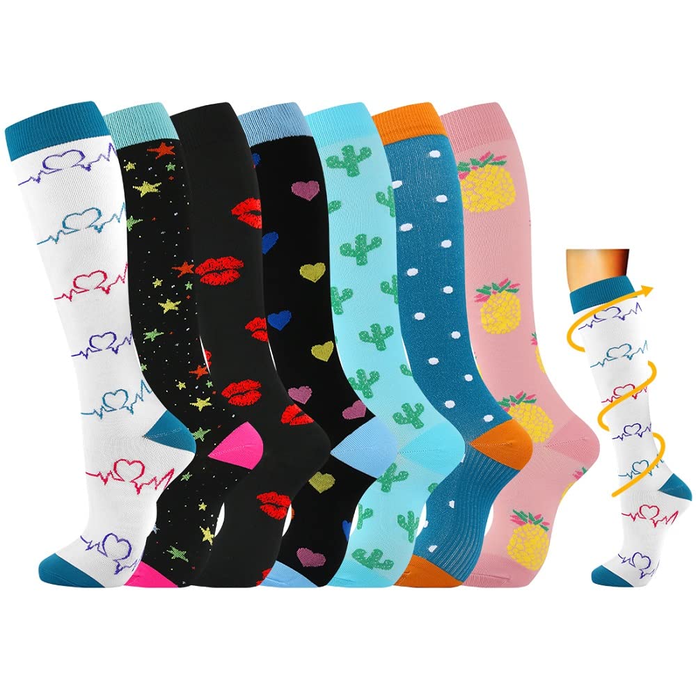 7 Pairs Compression Socks for Women & Men 15-20 mmHg is Best Athletic & Medical for Running Flight Travel Nurses