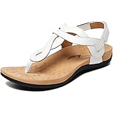 Athlefit Women's Orthopedic Arch Support Sandals Comfortable Thong T-Strap Orthotic Casual Flat Sandals