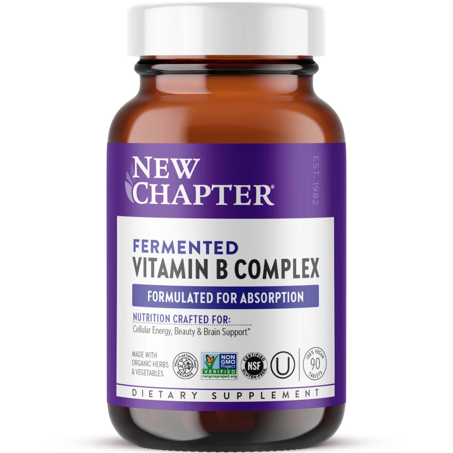 New Chapter Vitamin B Complex, Fermented Vitamin B Complex, USDA Organic, ONE Daily for Cellular Energy + Brain + Beauty, 100% Vegan, Gluten-Free - 90 Count Image New Chapter Vitamin B Complex, Fermented Vitamin B Complex, USDA Organic, ONE Daily for Cellular Energy + Brain + Beauty, 100% Vegan, Gluten-Free - 90 Count Image