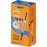 BIC, Caneta em Gel, Gelocity, Ponta Fina, Azul, 12 Unidades