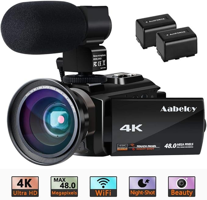 Videocámara 4K Vlogging Cámara Digital con WiFi Ultra HD de 48.0MP 3.0