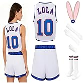 Halloween Costumes #10 Lola Jersey Bunnies Space Movie Lady Cheerleading Top&Shorts Outfit with 4pcs