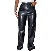 hibshaby Faux Leather Pants for Women High Waisted Straight Leg Long Pants