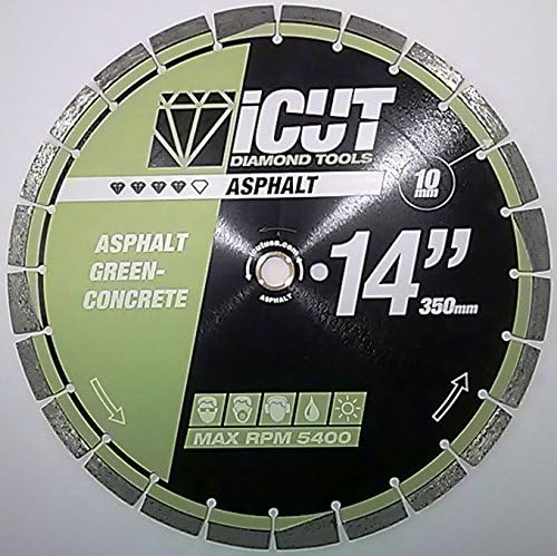 14" Asphalt PRO iCut Diamond Blade 10mm High Standard Drop Segment &amp; Undercut Protection, 1"/20mm Arbor - Laser Welded - for Cutting Green Concrete &amp; Asphalt. Para cortar Concreto Verde &amp; Asfalto.