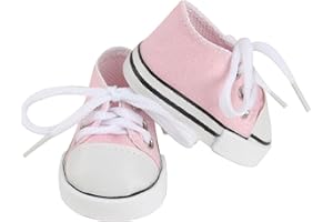 MSYO Cute Canvas Shoes for 18-Inch Dolls, Available in 10 Colors, Low-Top Doll Canvas Sneakers with Laces for 18 Inch Dolls, Match for 18 Inch Boy or Girl Dolls - Pink Doll Canvas Shoes