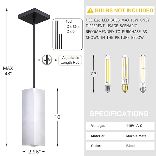 DORAIMY LIGHTING NATURAL ALABASTER SQUARE MARBLE HANGING KITCHEN ISLAND MODERN INDUSTRIAL FARMHOUSE PENDANT CEILING LIGHT FIXTURES,2 PACK BLACK FINISH OVER SINK RESTAURANT BAR CORRIDOR