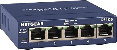 NETGEAR GS105 5 Port Gigabit Ethernet Switch Plug-and-Play Silent Desktop