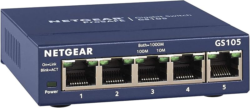 NETGEAR GS105 5 Port Gigabit Ethernet Switch Plug-and-Play Silent Desktop