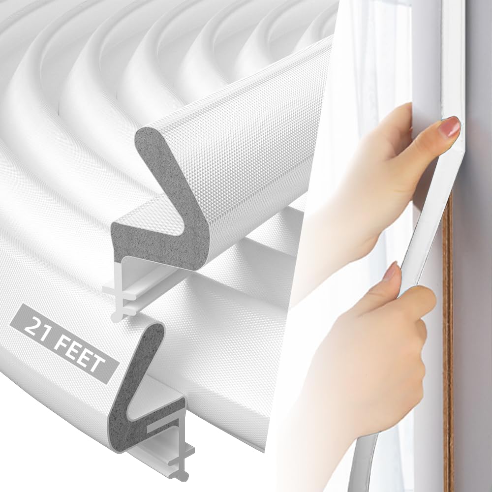 21Ft/6.5M White Q-Lon Kerf Weather Strip upvc Door Seal,PU Foam Draft Excluder for Doors,PVC Sound Proofing Window Gasket Rubber Seal Replacement,Front Door Frame Sealing Draught Window Cold Blocker
