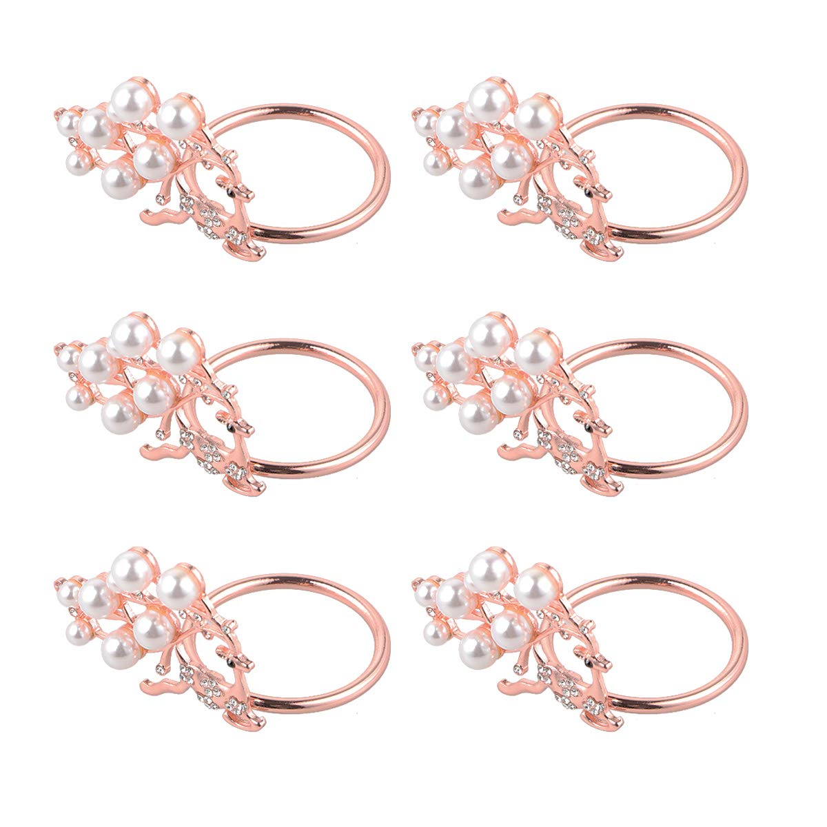 Amosfun 6pcs Christmas Napkin Rings Rhinestone Reindeer Napkin Rings Napkin Holders Christmas Dinner Table Decorations (Rose Gold)