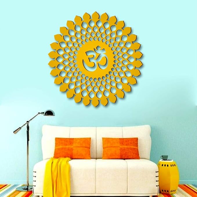 wallmantra Wooden Om Design Wall Hanging for Decoration ( Yellow, 46 X