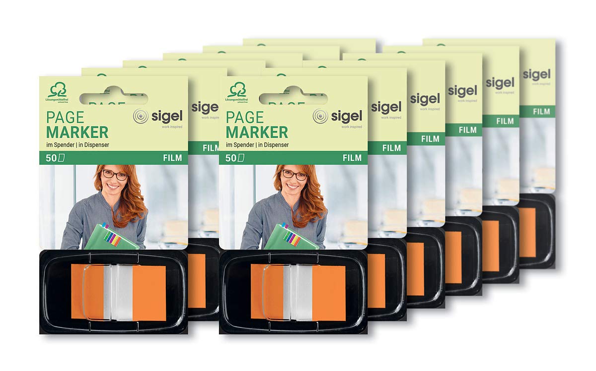 SIGEL HN494 Index Page Marker, Film, strip-size:25x43 mm, 50 strips, orange (pack of 12)