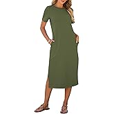 ANRABESS Womens Summer Casual Midi Dress Short Sleeve Crewneck T Shirt Long Dresses Split Stripe Beach Vacation Travel Outfit