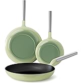 KOKHUB Non Toxic Frying Pan Set 3 Piece, 8" 9.5" 11" Non Stick Titanium Enamel Cast Iron Skillets, PFOA/PFAS Free Cooking Pans, Dishwasher & Oven Safe, All Cooktops Compatible, Sage Green