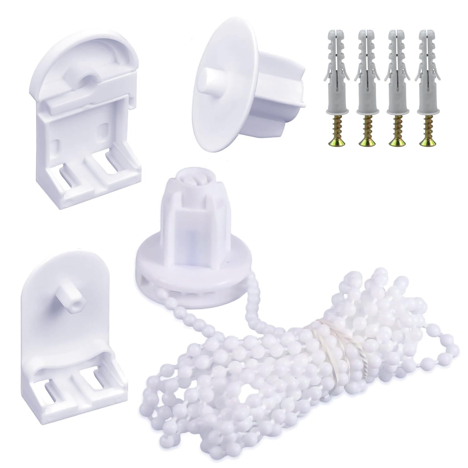 Lahviuu Roller Shutter Control Head 5 pcs Roller Blind Brackets 25 mm Plastic Rollers Blinds Fittings Roller Blind Spares Curtain Accessories Replacement Repair Kit with 3 m Beaded Chain