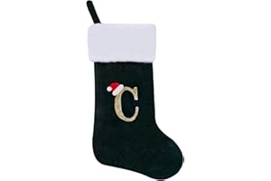 CRSTAFU Monogram Christmas Stockings Personalized, 20 Inches Family Initial Xmas Stockings, Super Soft White Plush Cuff with Deluxe Green Velvet Body and Gold Letter(C)