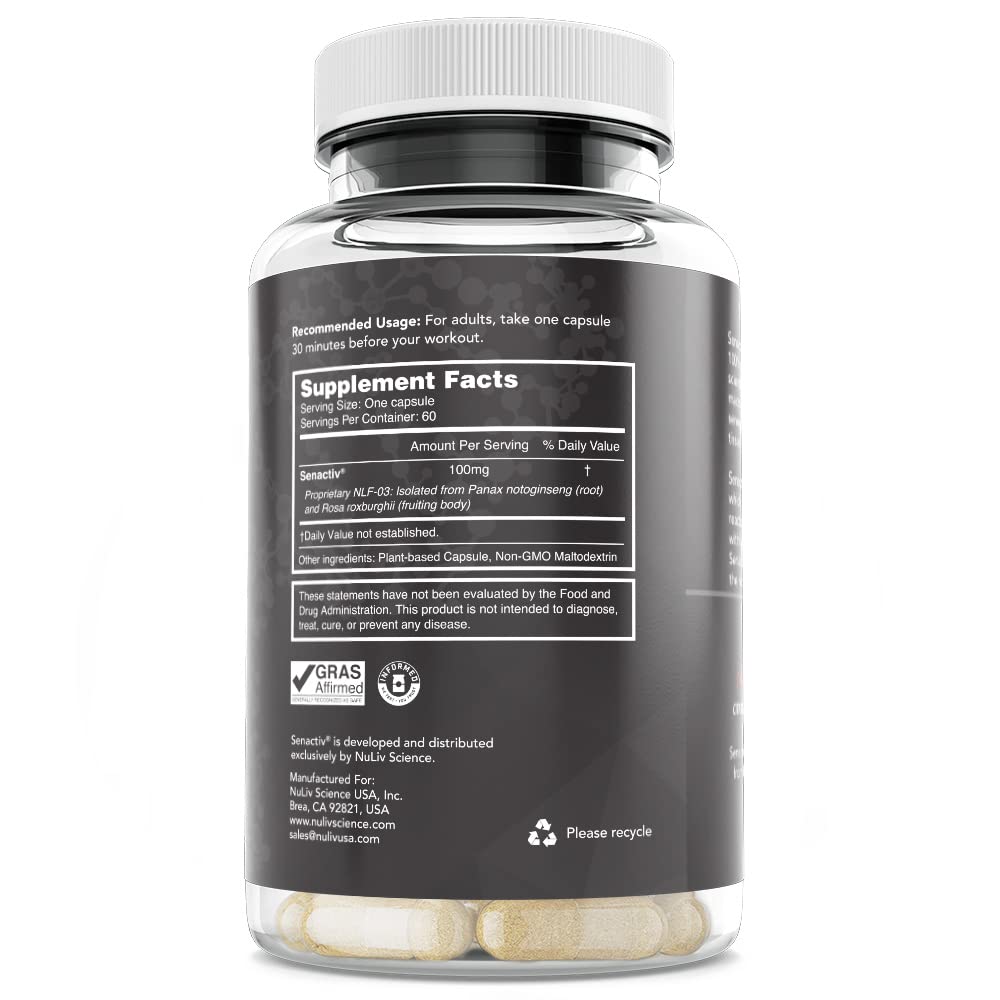 Senactiv Glycogen Fuel and Muscle Recovery Supplement, 60 Capsules, Packaged Locally in California