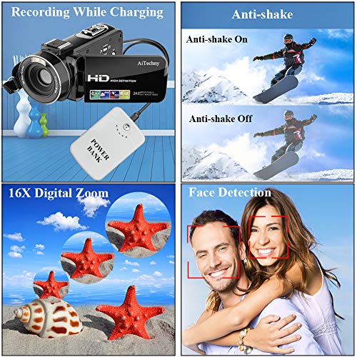 Video Camera Camcorder AiTechny HD 1080P 24.0MP Digital Camera YouTube Vlogging Camera 3.0 inch LCD 270 Degrees Rotatable Screen 16X Digital Zoom Camera Recorder 2 Batteries (301S-Plus)