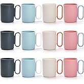 Jucoan 12 Pack Reusable Plastic Coffee Mugs,16 oz Unbreakable Plastic Cups with Handle for Coffee, Tea, Drinks, BPA Free Heal