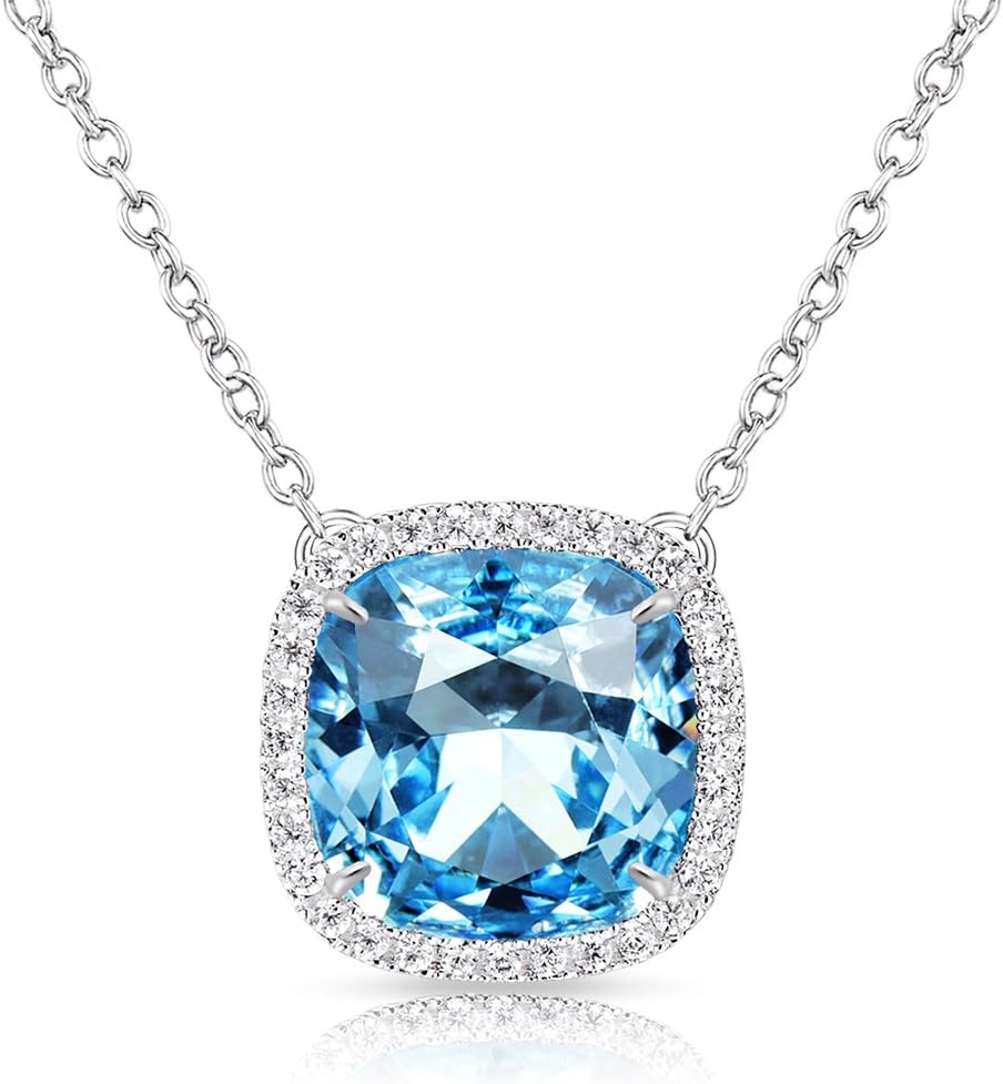 Alantyer 12 Months February Birthstone Necklace Anniversary Stone Jewellery for Women with Square Halo Crystal Pendant, Beautiful Gift Box