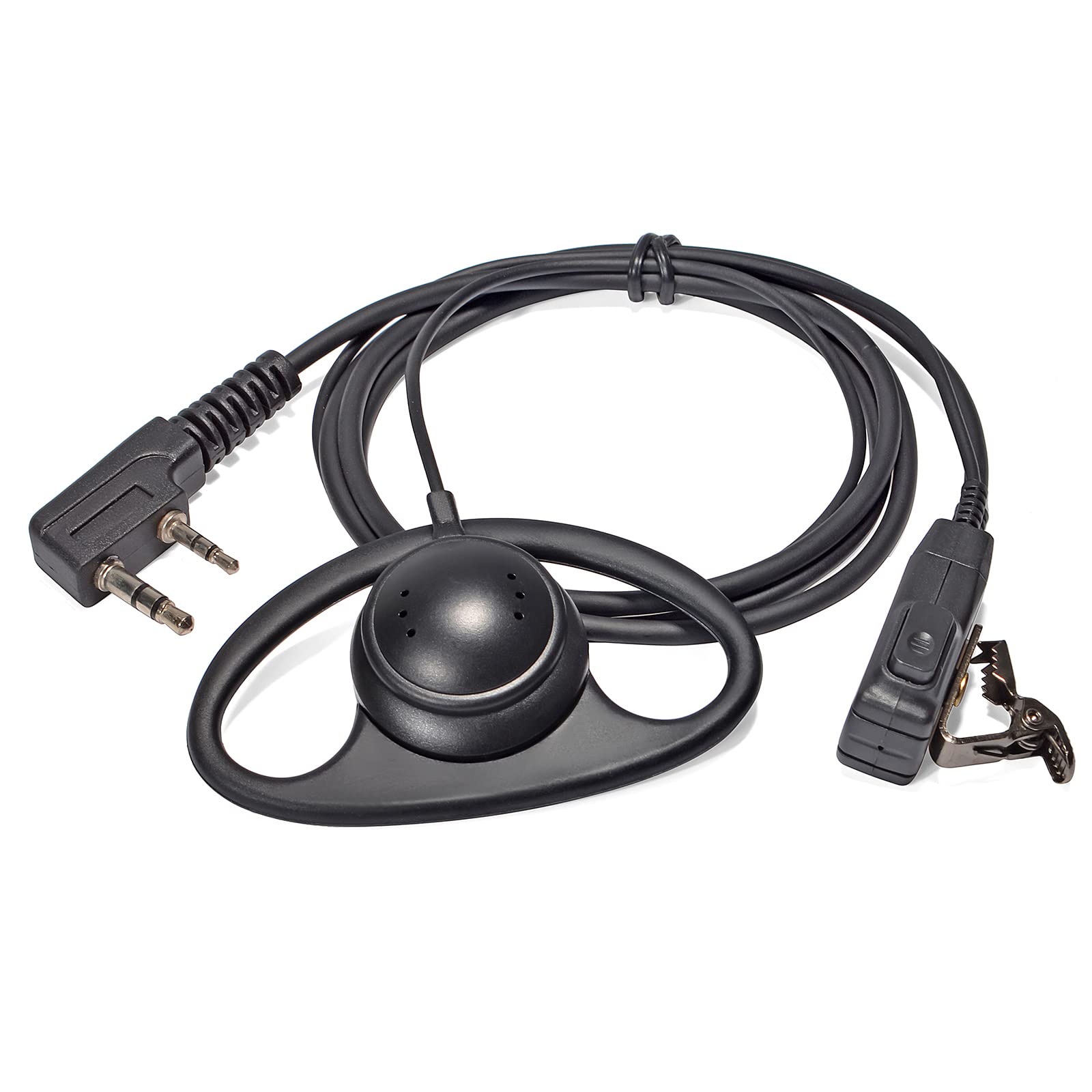 HYSHIKRA D-Shape Walkie Talkie Earpiece with Mic Headset Compatible with Baofeng UV-5R UV-5RA 888S Kenwood HYT 2 Pin Two Way Radio (1 Pack)