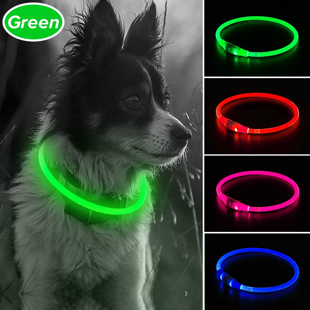 Illumifun Led Dog Collar, USB Rechargeable TPU Cuttable Light Up Collar Make Your Dogs Seen & Safe in the Dark (Neon Green)