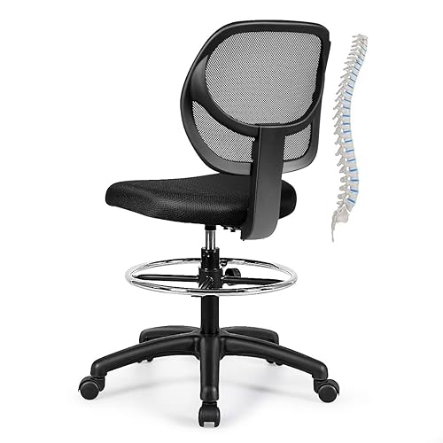 POWERSTONE Drafting Chair Mid-Back Office Chair Black Mesh
