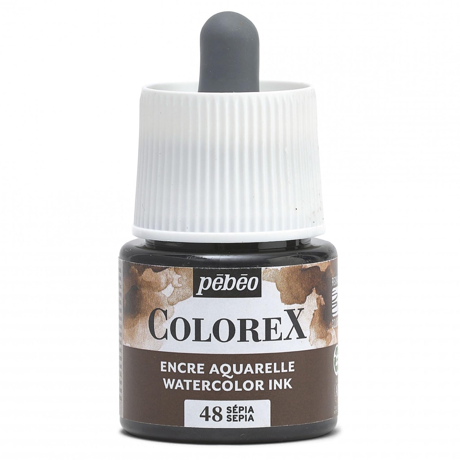 Pébéo - Colorex Ink 45 ml Sepia - Colorex Watercolour Ink Pébéo - Velvety Brown Ink - Multi-Tool Drawing Ink for All Media - 45 ml - Sepia