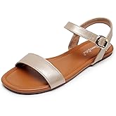 VenusCelia Women's Plain Strap Wide Flat Sandal